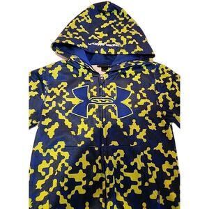 Under Armour Hoodie Digital Camo Logo Full Zip Sweatshirt Blue Green Youth Sz 6